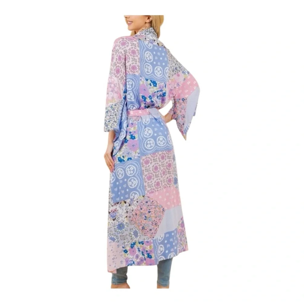 Patchwork Printed Kimono Jacket / Boho Floral Patchwork Long Spring Kimono - Picture 3 of 4